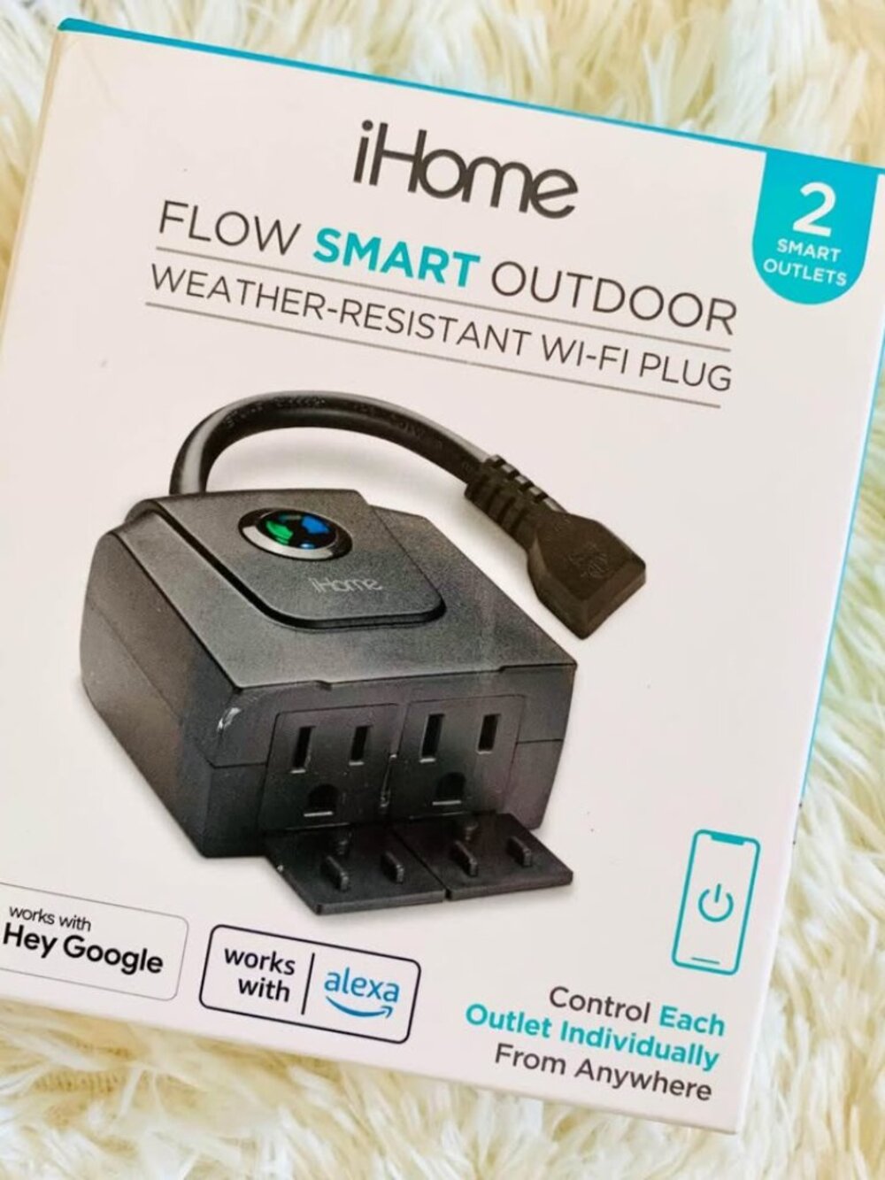 iHome Flow Smart Outdoor Weather Resistant Wi-Fi Plug 2 Smart Outlet